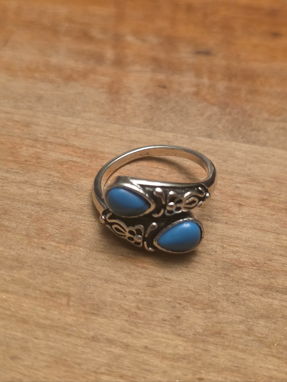 Sterling Silver Adjustable Spoon Turqoise Ring 925